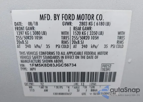 2018 Ford Explorer Xlt from USA, damaged, VIN 1FM5K8D83JGC56734